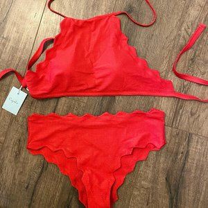 Red Cupshe Scalloped Bikini Swimsuit Top & Bottom
